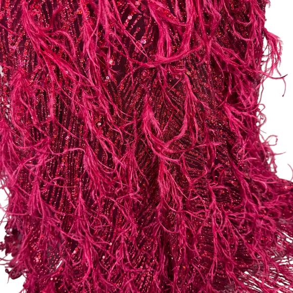 PORTIA AND SCARLETT Red Glitter Feather Gown Dress with Train PS21228 Size - Picture 8 of 13